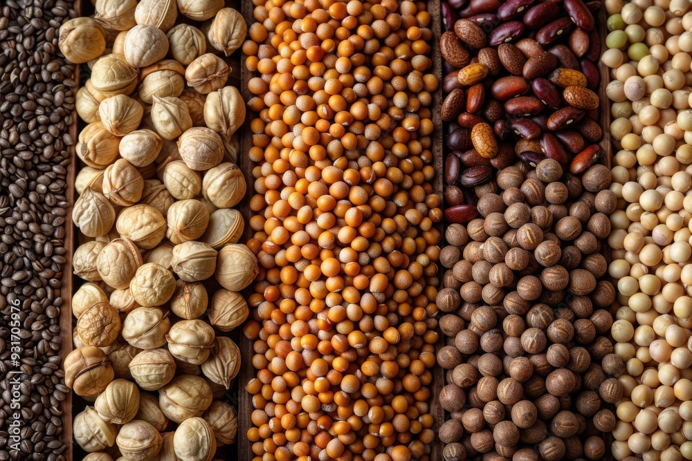 Various seeds pulses and grains filling the frame from above Various seeds pulses and grains filling the frame from above