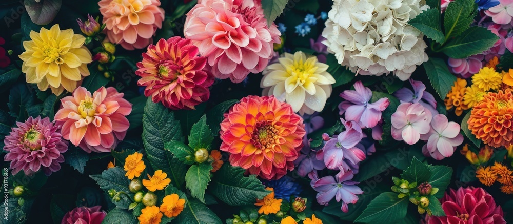 Top view of a variety of beautiful blooming flowers isolated on white. with copy space image. Place for adding text or design Top view of a variety of beautiful blooming flowers isolated on white. with copy space image. Place for adding text or design