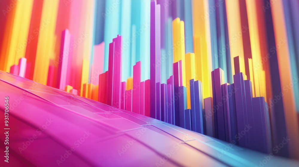 A vibrant 3D illustration of an abstract financial graph rising upwards, symbolizing profit gains and market expansion