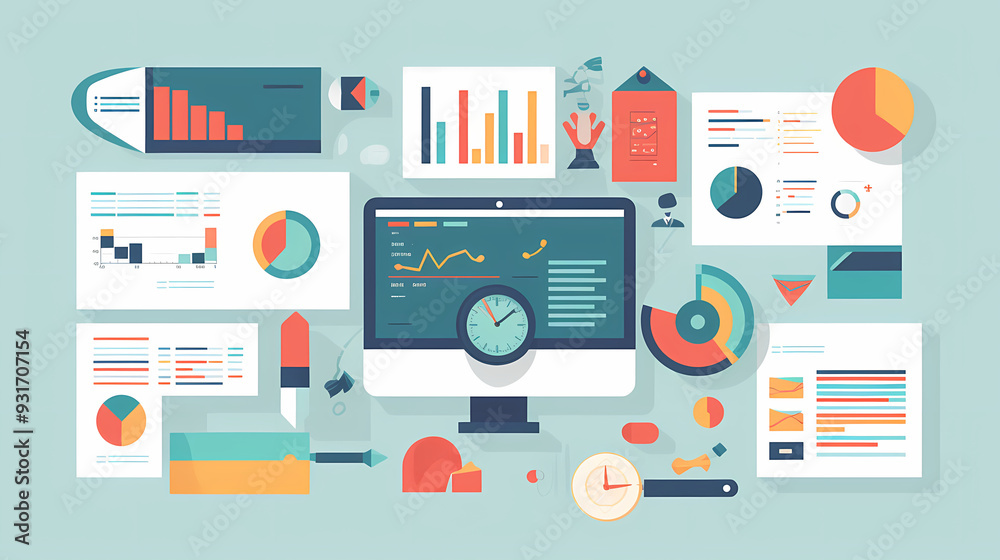 Report analysis and business research flat,Marketing concepts collection vector image Report analysis and business research flat,Marketing concepts collection vector image