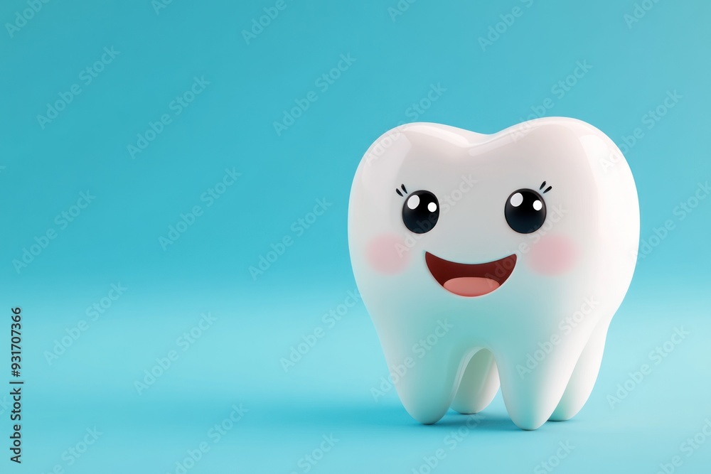 A Smiling Cartoon Tooth on a Blue Background A Smiling Cartoon Tooth on a Blue Background