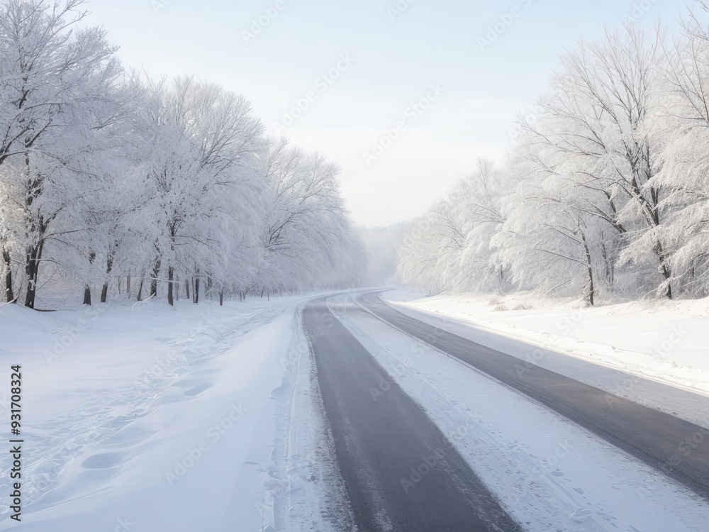 Wintertime straight road covered in ice and snow Wintertime straight road covered in ice and snow