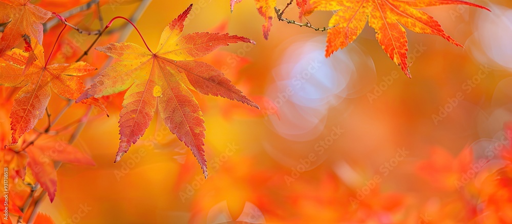 Maple started to change color. with copy space image. Place for adding text or design Maple started to change color. with copy space image. Place for adding text or design