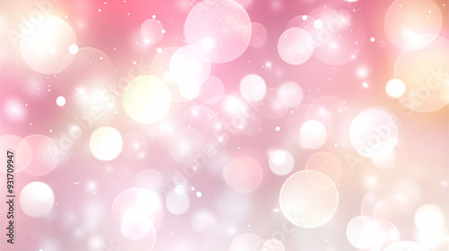 Abstract blurred background with bokeh lights in soft pink, peach, and light gray tones Featuring delicate light flares and gently blurred bubbles evoking a romantic and gentle ambiance