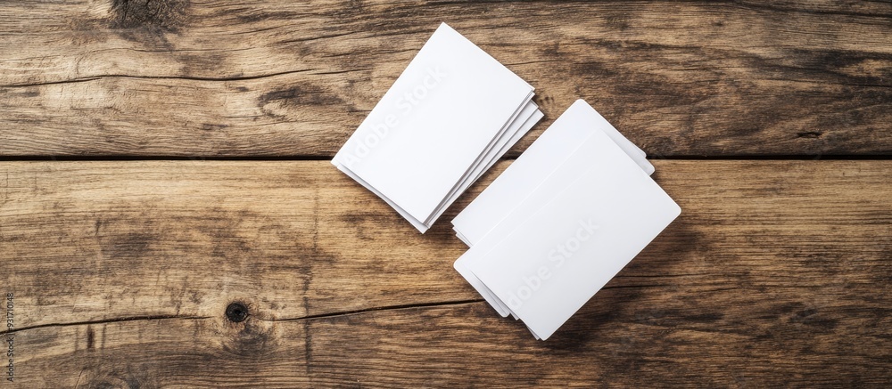 Image of empty business cards on a wooden table background ID template Copyspace for text Top view Image of empty business cards on a wooden table background ID template Copyspace for text Top view