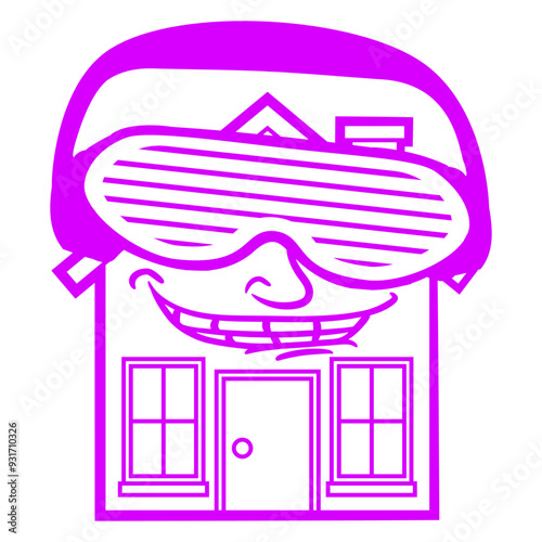 House Party Music DJ Cheeky Face Grinning Building Home Build Headphone Sunglasses Night Dancing Clubber Raver Comic Humor Cartoon Cool Fun Sound Disco Club Festival Band Concert Techno Discothek Love