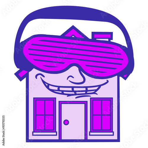 House Party Music DJ Cheeky Face Grinning Building Home Build Headphone Sunglasses Night Dancing Clubber Raver Comic Humor Cartoon Cool Fun Sound Disco Club Festival Band Concert Techno Discothek Love