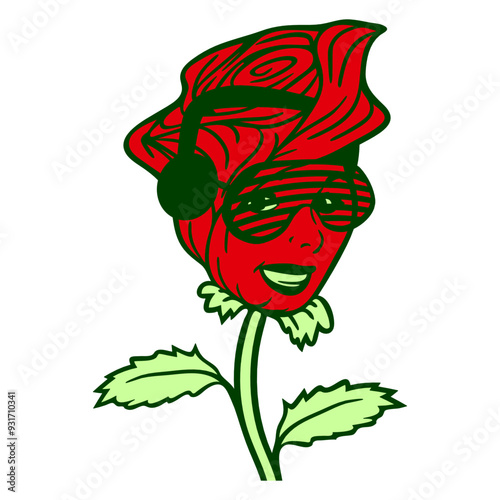 Music DJ Rose Flower Blossom Nature Romantic Woman Face Headphone Sunglasses Party Night Dancing Clubber Raver Comic Humor Cartoon Cool Fun Sound Disco Club Festival Band Concert Techno Discothek Love