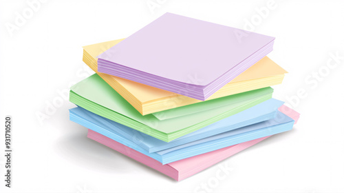 Vector illustration of a stack of blank, colorful sticky note arranged in a slightly tilted stack on a white background Each note is a different pastel color with clean edges and no shadow or gradient