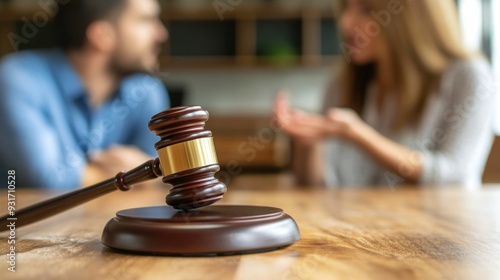 Gavel and Couple in Blurred Background