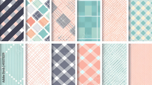 Plaid pattern seamless ornate set pastel color vector image