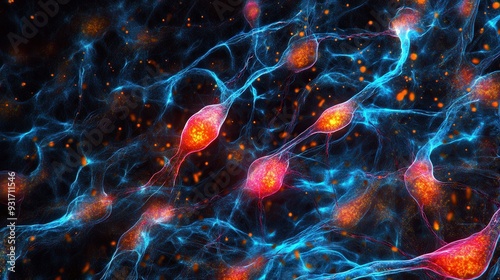 Colorful neurons and glowing synapses interconnect, illustrating the complexity of neural networks in a vibrant display photo