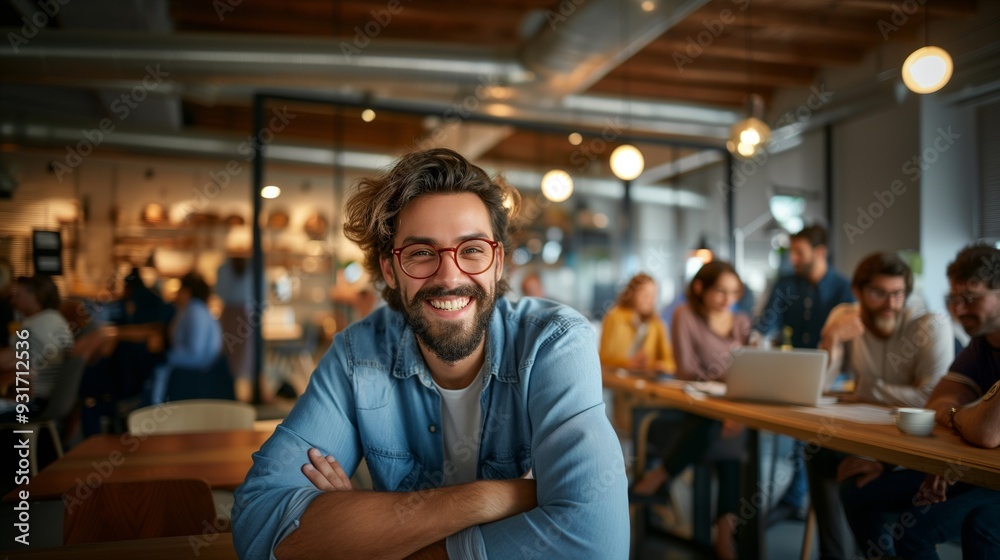Obraz premium Friendly Man in Modern Cafe