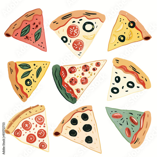 pizza, food, cheese, vector, meal, slice, illustration, italian, tomato, dinner, pepper, pepperoni, tasty, salami, pizzeria, lunch