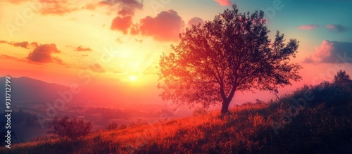 Beauty of the sunset blending with trees. with copy space image. Place for adding text or design