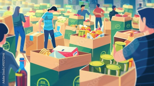 People donating food and supplies in boxes