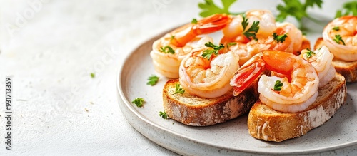 Shrimp on toast with pate a...