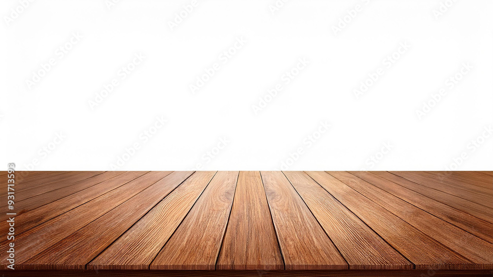 Tampo de mesa de madeira vazio em fundo branco. Fundo para apresentação de produtos. Tampo de mesa de madeira vazio em fundo branco. Fundo para apresentação de produtos.