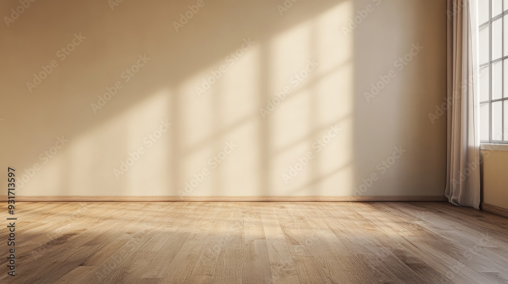 Empty room with a light oak floor and a soft beige wall, perfect for a mockup or interior design background. Empty room with a light oak floor and a soft beige wall, perfect for a mockup or interior design background.