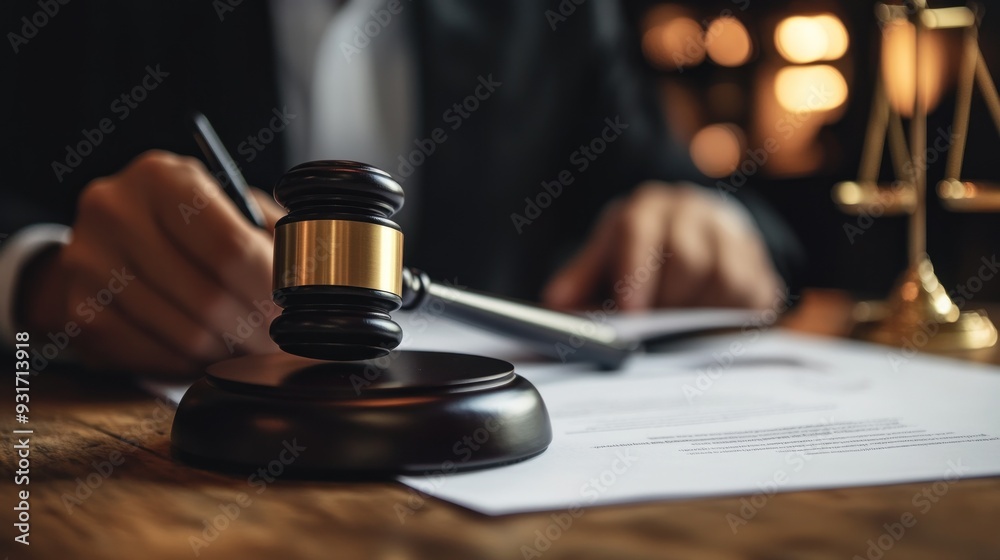 Justice Symbol, Gavel on Table Justice Symbol, Gavel on Table