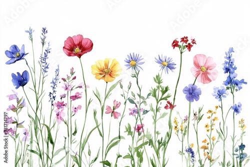 Assorted Wildflowers Isolated on White Background