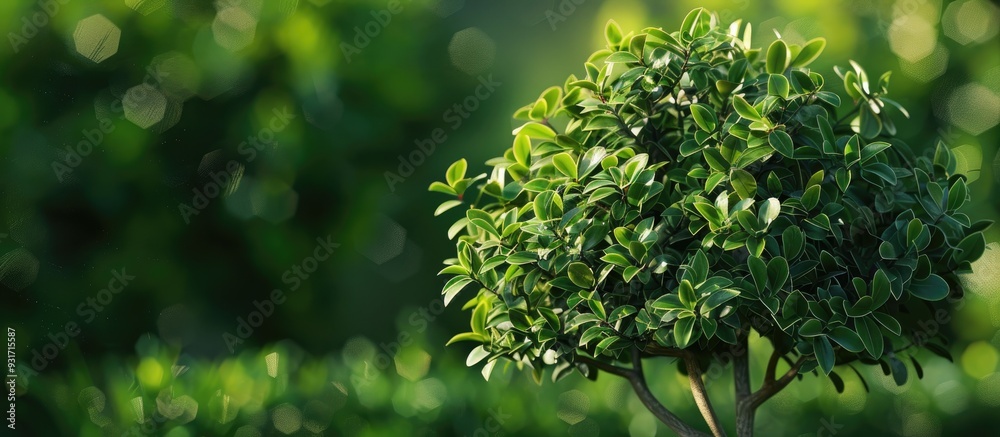 Obraz premium small tree with a green bush backdrop. with copy space image. Place for adding text or design