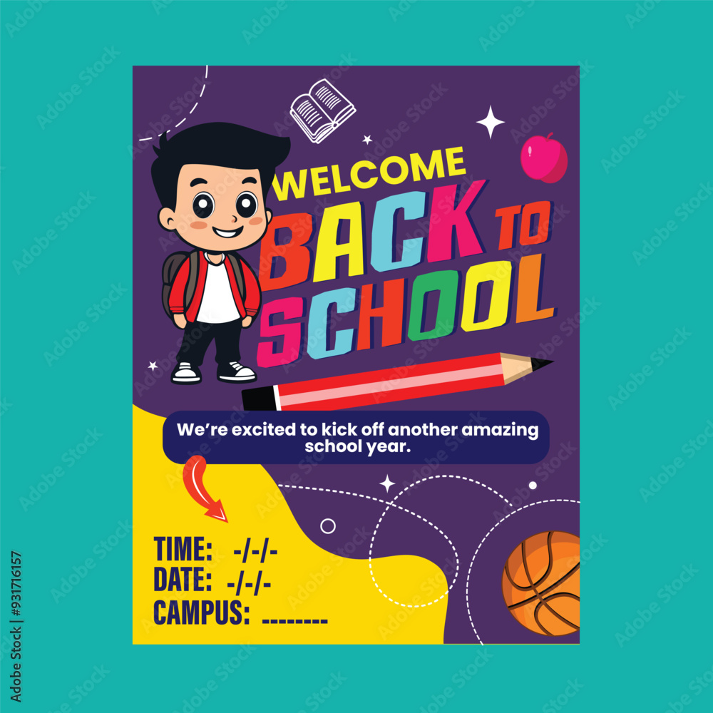 Flat mascot vertical poster template for back to school season Flat mascot vertical poster template for back to school season