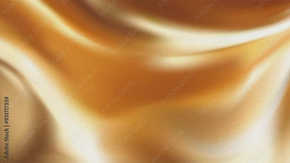 Flying gold silk textile fabric flag background. Smooth elegant golden Satin Isolated on white Background.Yellow flutters in the wind. mesh tool wes used