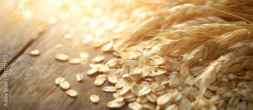 Oat grains on a wooden tabl...