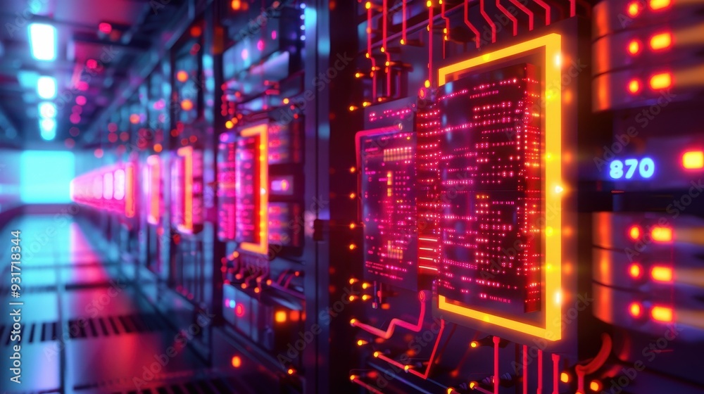 Contemporary supercomputer illustration with glowing circuits in a dark room, neon accents, grunge graffiti, and a protest symbol against artificial intelligence. Contemporary supercomputer illustration with glowing circuits in a dark room, neon accents, grunge graffiti, and a protest symbol against artificial intelligence.