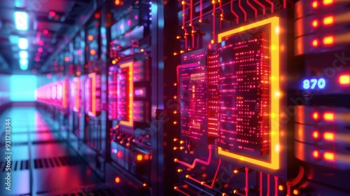 Wallpaper Mural Contemporary supercomputer illustration with glowing circuits in a dark room, neon accents, grunge graffiti, and a protest symbol against artificial intelligence. Torontodigital.ca