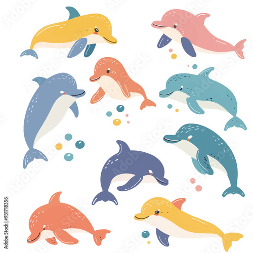 dolphin, fish, sea, animal, cartoon, vector, ocean, water, illustration, whale, shark, cute, set, marine, mammal, nature, art, silhouette, design, animals, underwater, blue, dolphins, swimming, wave