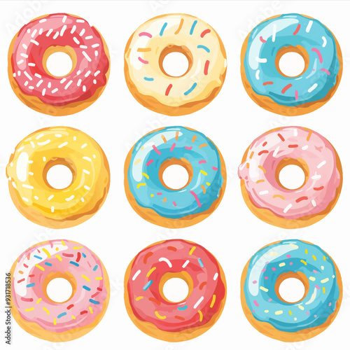 vector, pattern, seamless, illustration, button, design, set, donut, art, wallpaper, cartoon, circle, color, vintage, icon, cute, colorful, sewing, decoration, texture, cake, round, food, dessert, ret