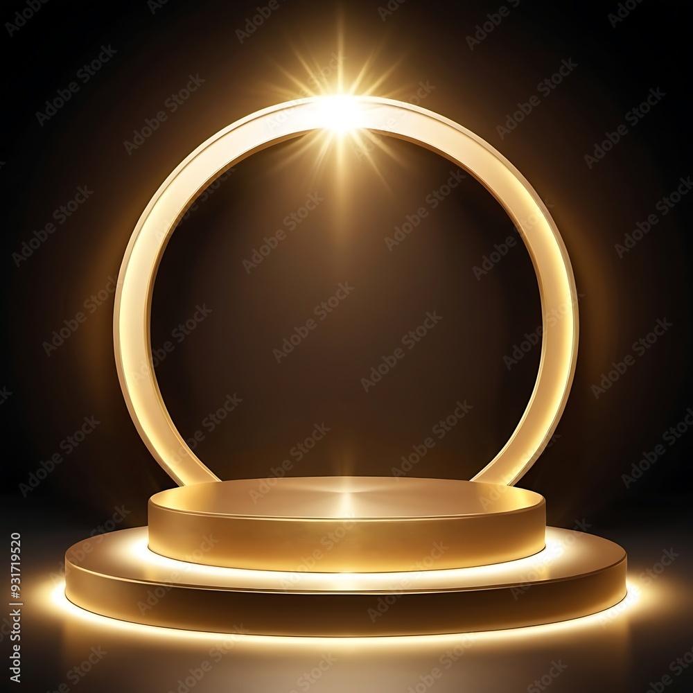 Golden circle podium with light effect