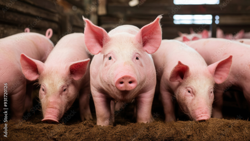 Pigs in a Pastoral Setting: Close-Up of a Pigs in Nature Pigs in a Pastoral Setting: Close-Up of a Pigs in Nature