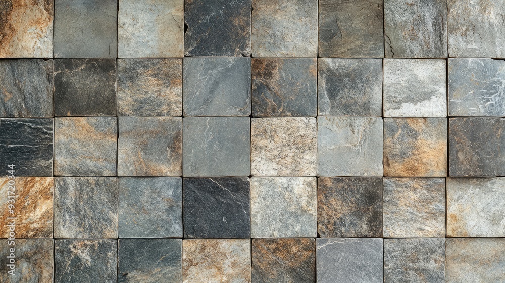 Natural stone tiles arranged in a seamless pattern, providing a textured and rustic backdrop.