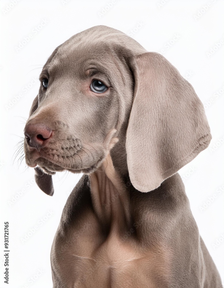 Fototapeta premium ワイマラナーの子犬のポートレート（Weimaraner puppy portrait on white background） 
