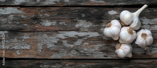 garlic bulbs on weathered w...