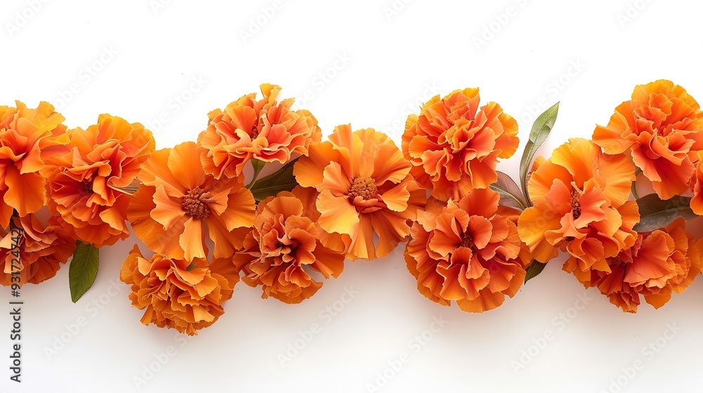 Marigold flowers garland isolated on white background Marigold garland for day of the dead or halloween holiday design : Generative AI Marigold flowers garland isolated on white background Marigold garland for day of the dead or halloween holiday design : Generative AI