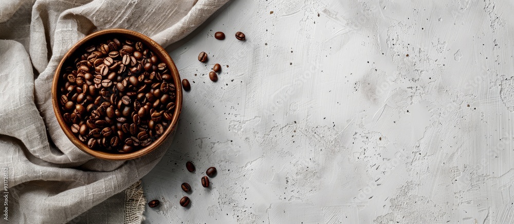 Transforming coffee from beans to cup with a white and sackcloth background flat lay copyspace Transforming coffee from beans to cup with a white and sackcloth background flat lay copyspace