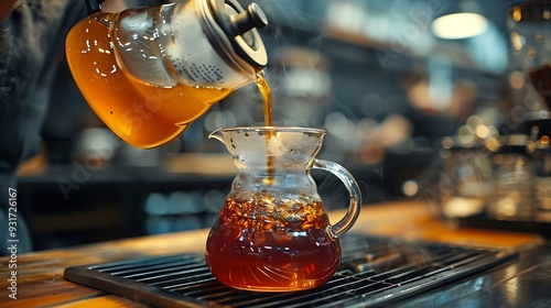 Barista making handdrip coffee Hand drip coffee Barista pouring boiling water to make drip coffee Tools for making drip coffee : Generative AI photo