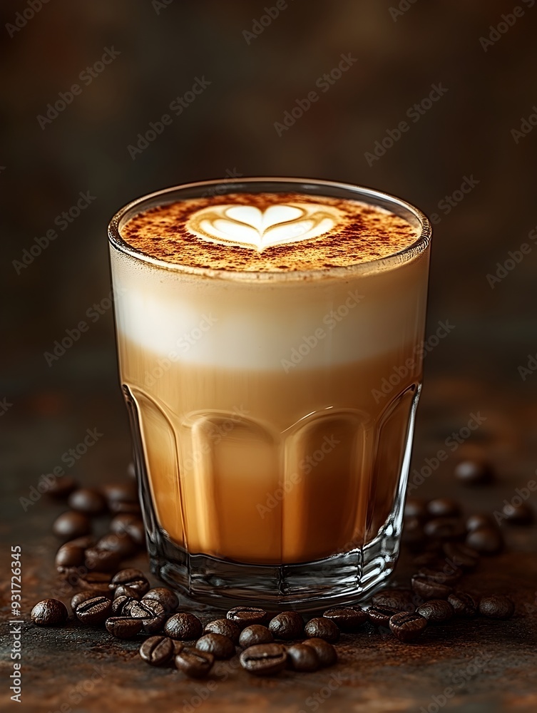 Beautifully Crafted Latte with Heart Shaped Foam Art on Dark Background Beautifully Crafted Latte with Heart Shaped Foam Art on Dark Background