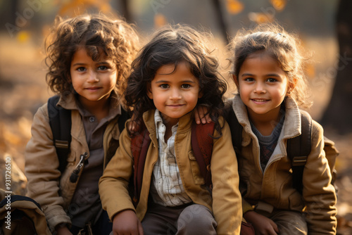 happy school children standing together