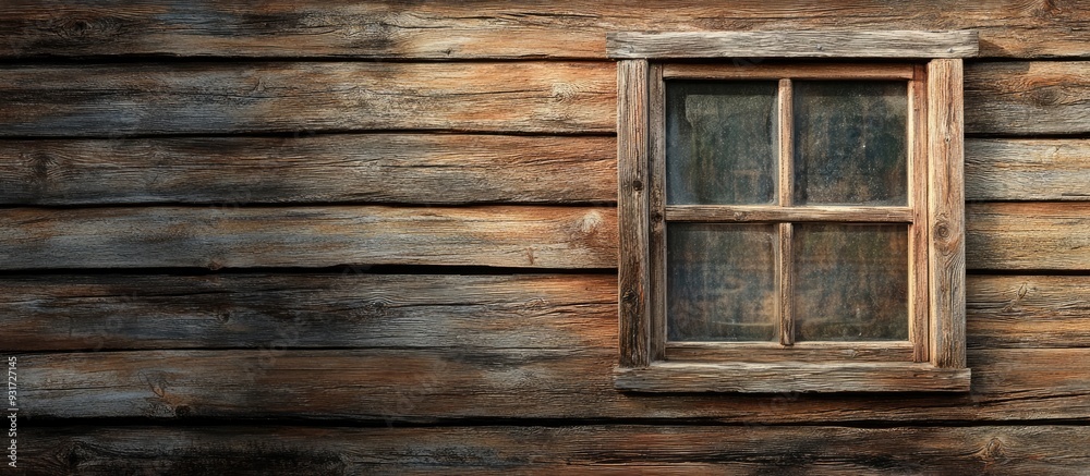 Old window on a wooden wall. with copy space image. Place for adding text or design Old window on a wooden wall. with copy space image. Place for adding text or design