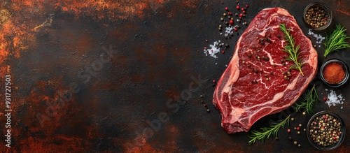 Raw rib eye beef steak with...