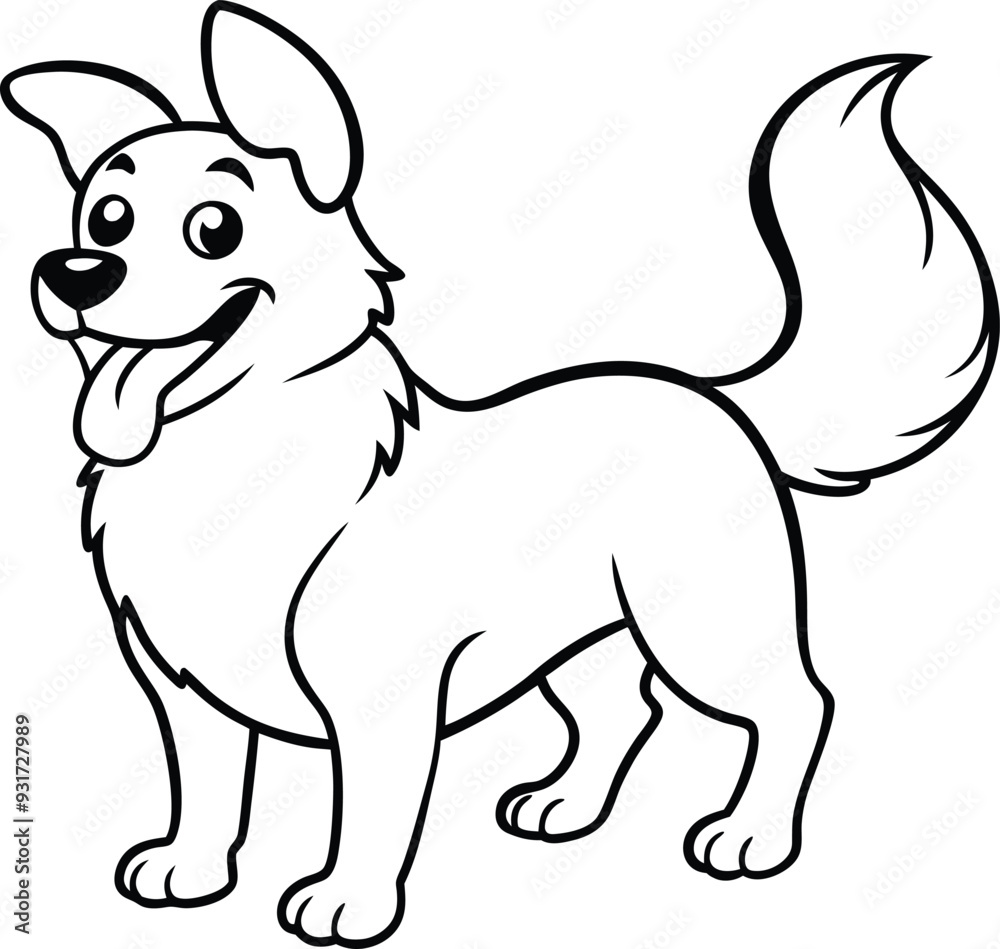 Fototapeta premium Charming dog illustration in black and white for kids to color, bringing a cute and lovable puppy to life. 