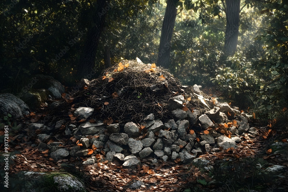 Autumn Forest Debris Pile in Lush Woodland Landscape Autumn Forest Debris Pile in Lush Woodland Landscape