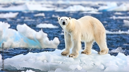 Polar bear standing on an ice floe in the Arctic Ocean, highlighting the beauty and vulnerability of wildlife in a rapidly changing environment