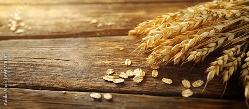 Oat grains on a wooden tabl...
