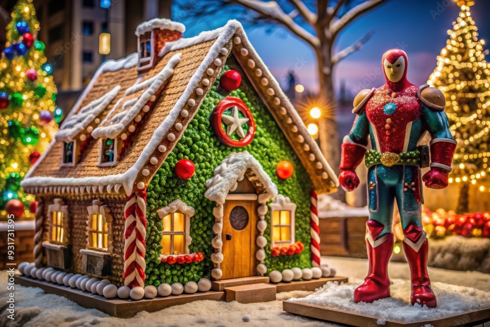Obraz premium gingerbread house with fairy tale characters figures nearby